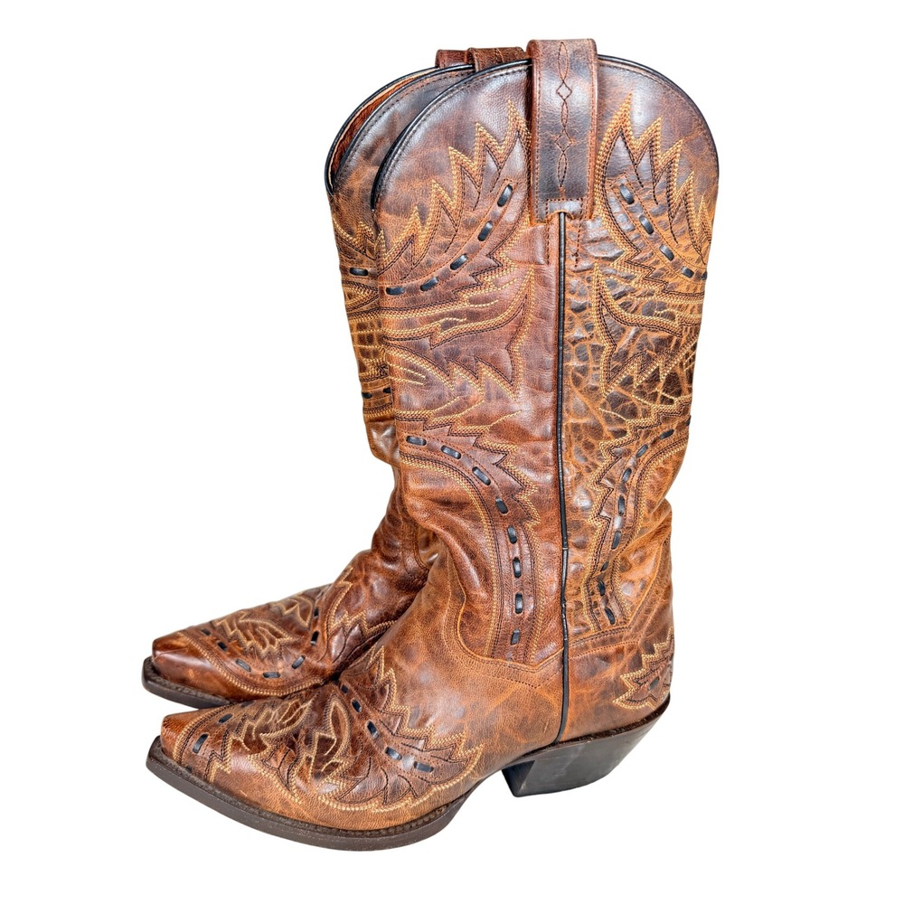 Dan Post Womens Western Cowboy Boots Size 7 Brown Leather Whipstitch DP3422